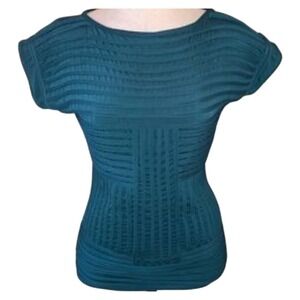 Leon Max Limited Edition Green Ribbed Knit Top Cap Sleeve Women's Size‎ Large